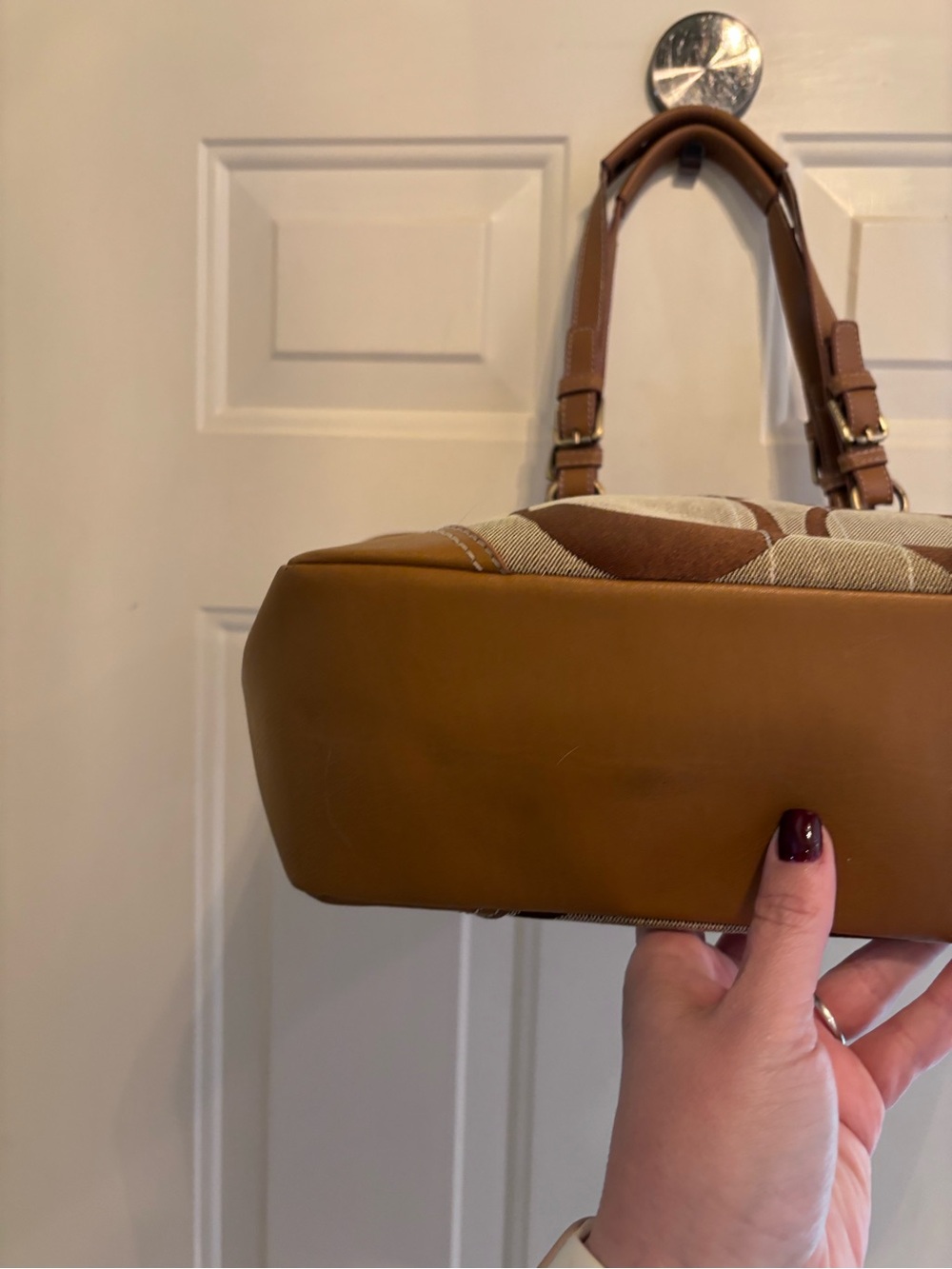 Vintage Coach Brown Signature Canvas Tote with Leather Trim - Picture 6 of 10